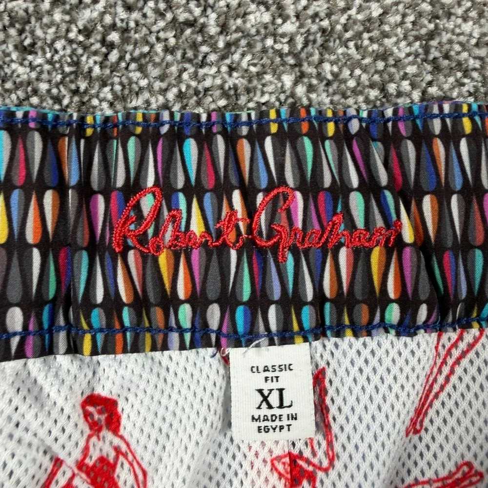 Robert Graham Swim Trunks XL Blue Tropical Leaf Print Classic Fit Board Shorts